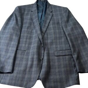 Kenneth Cole Wool Blazer Plaid Pattern Two Button Closure Mens